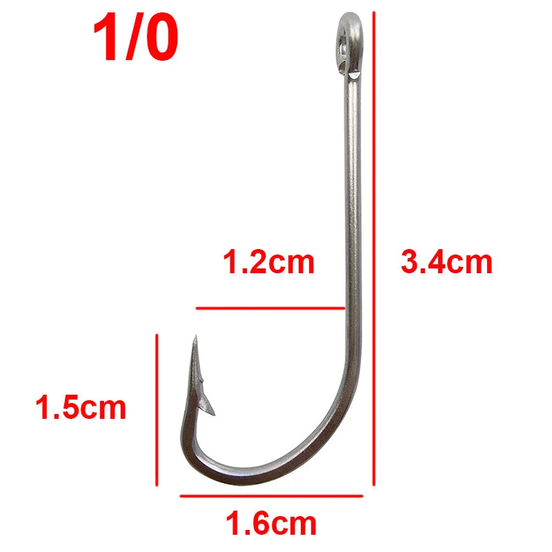Stainless steel hooks for fishing, large hooks, extra long, white hooks, size 1/0-10/0, 40PCs