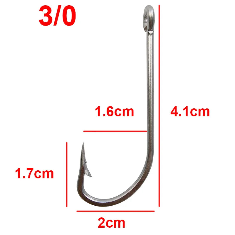 Stainless steel hooks for fishing, large hooks, extra long, white hooks, size 1/0-10/0, 40PCs
