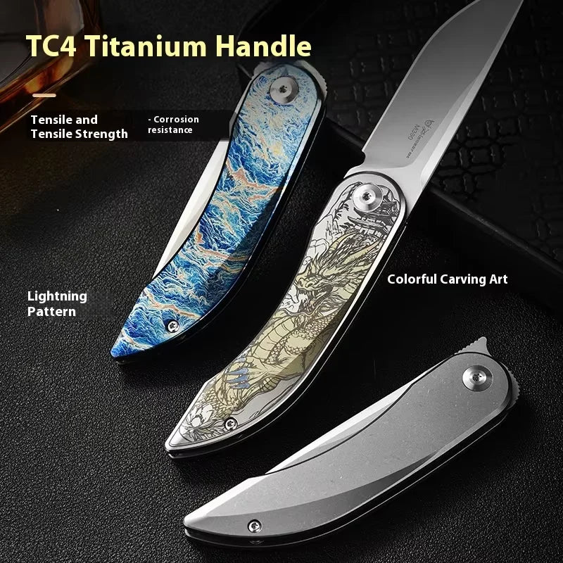PioneerEDC Gr5 + M390 Titanium Alloy EDC Folding Utility Knife High Hardness Portable Tactical Camping Knife 3-Year Warranty