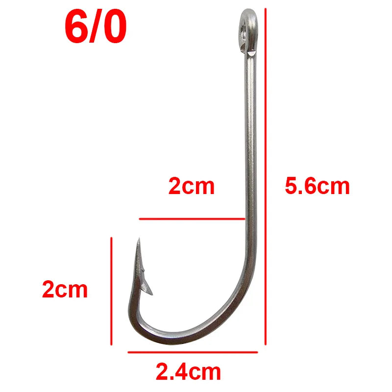 Stainless steel hooks for fishing, large hooks, extra long, white hooks, size 1/0-10/0, 40PCs