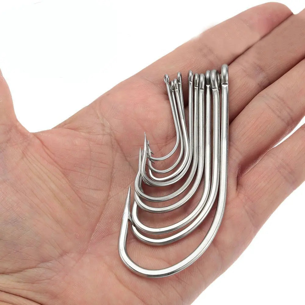 Stainless steel hooks for fishing, large hooks, extra long, white hooks, size 1/0-10/0, 40PCs