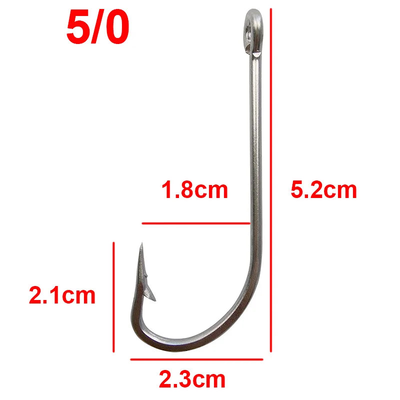 Stainless steel hooks for fishing, large hooks, extra long, white hooks, size 1/0-10/0, 40PCs
