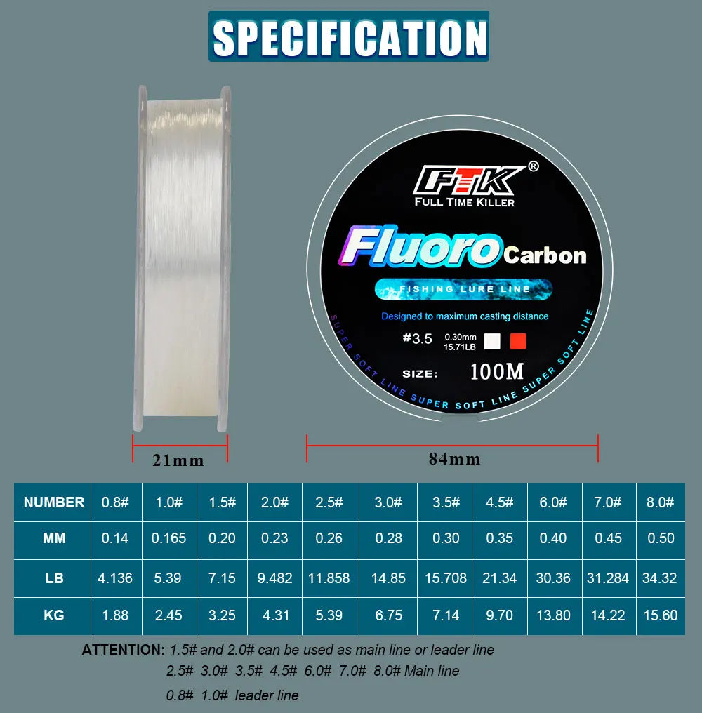 FTK 100m Fluorocarbon Fishing Lure Line