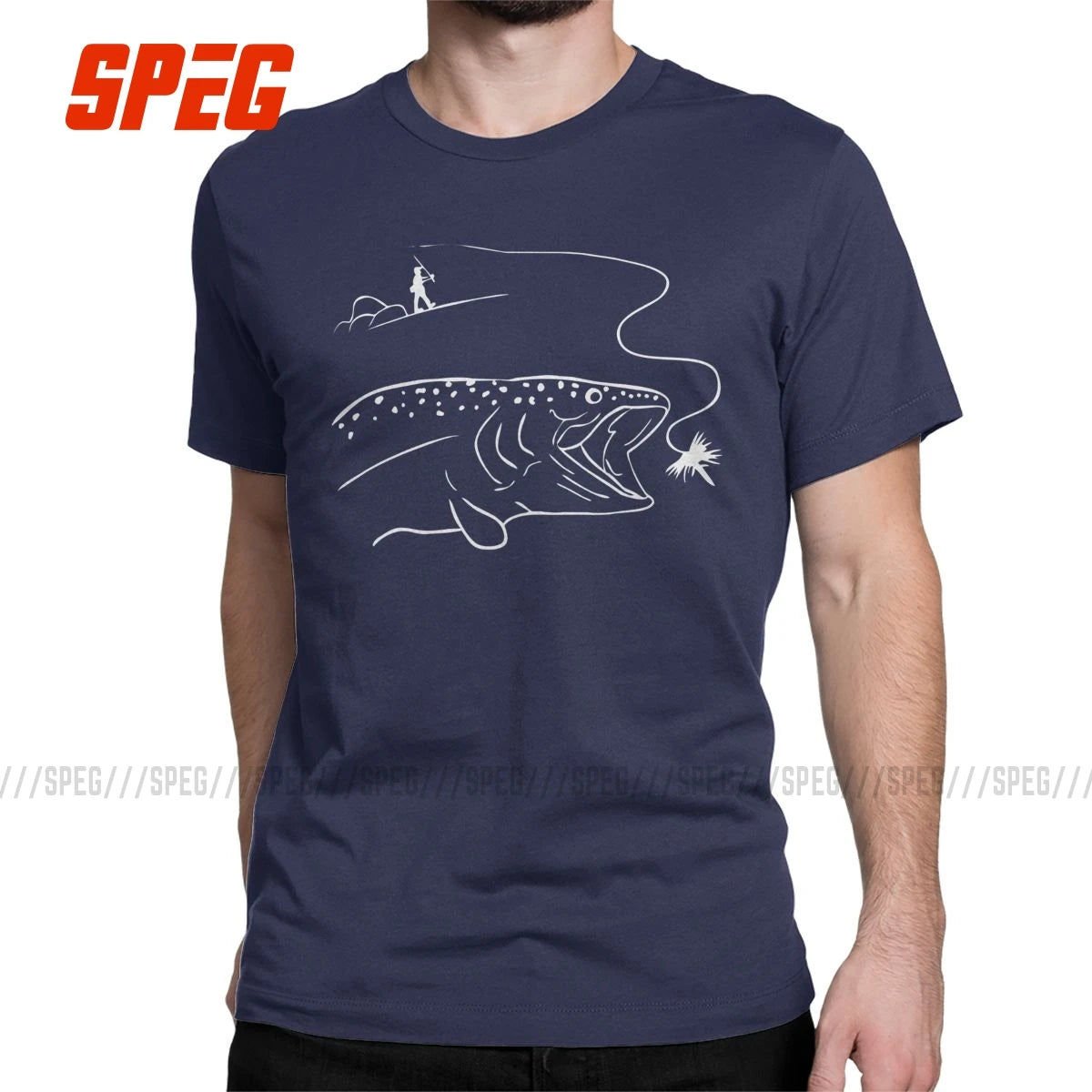 Men's Fly Fishing Trout Graphic T-Shirt — Short Sleeve Cotton