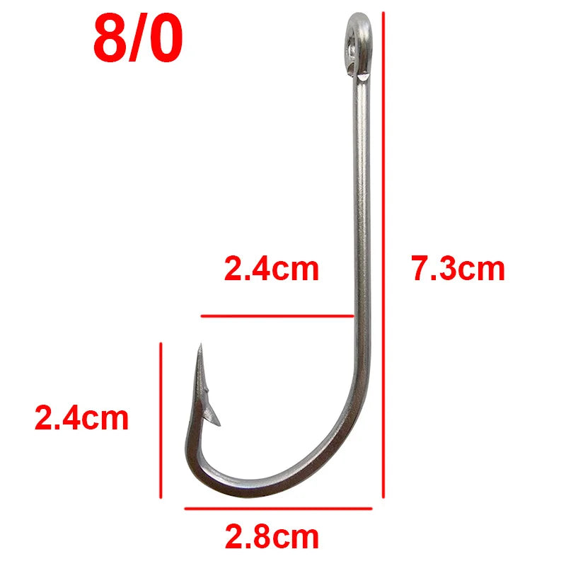 Stainless steel hooks for fishing, large hooks, extra long, white hooks, size 1/0-10/0, 40PCs