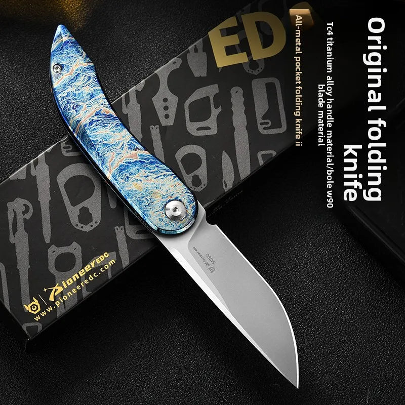 PioneerEDC Gr5 + M390 Titanium Alloy EDC Folding Utility Knife High Hardness Portable Tactical Camping Knife 3-Year Warranty