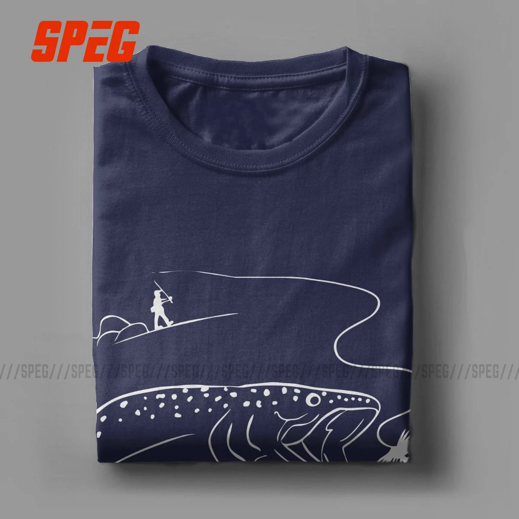 Men's Fly Fishing Trout Graphic T-Shirt — Short Sleeve Cotton