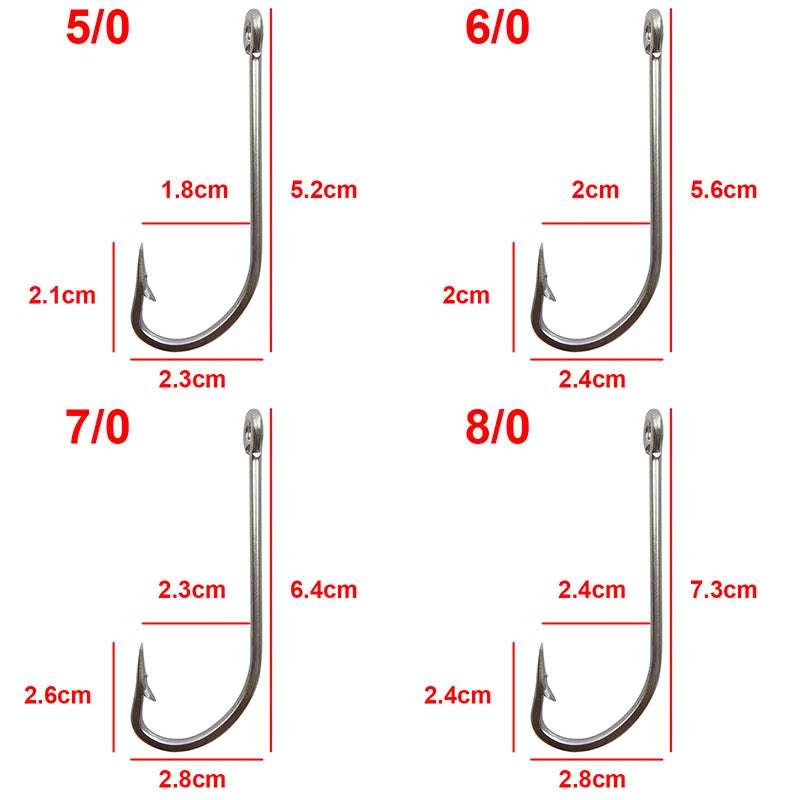Stainless steel hooks for fishing, large hooks, extra long, white hooks, size 1/0-10/0, 40PCs