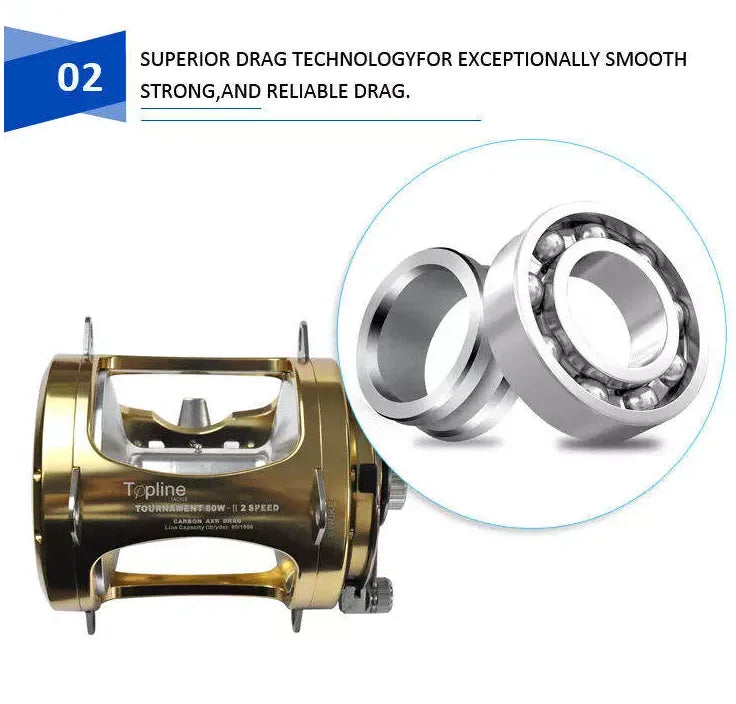 Oem Topline 2 Speed Heavy Duty 50w 80w Full Metal Shark Tuna Fishing Reels Deep Sea Ocean Boat Saltwater Big Game Trolling Reel