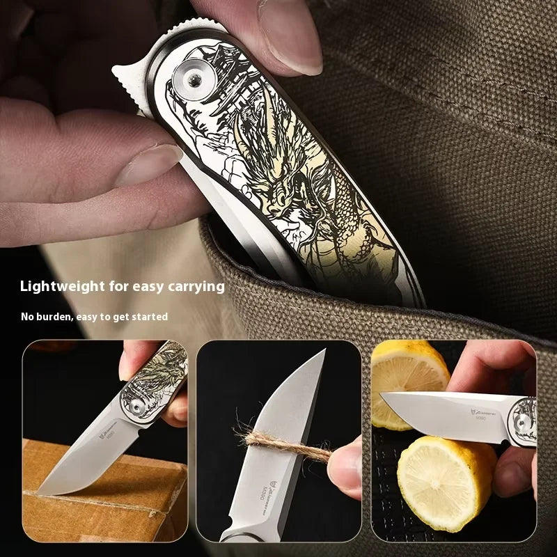 PioneerEDC Gr5 + M390 Titanium Alloy EDC Folding Utility Knife High Hardness Portable Tactical Camping Knife 3-Year Warranty