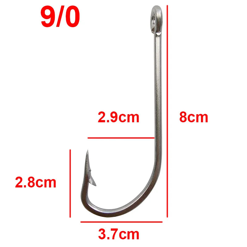 Stainless steel hooks for fishing, large hooks, extra long, white hooks, size 1/0-10/0, 40PCs