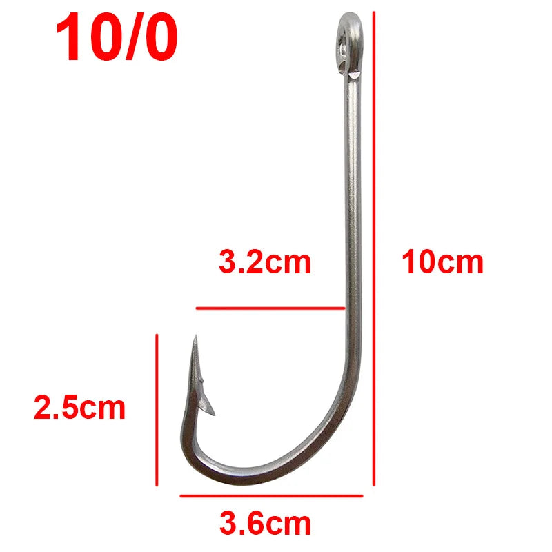Stainless steel hooks for fishing, large hooks, extra long, white hooks, size 1/0-10/0, 40PCs
