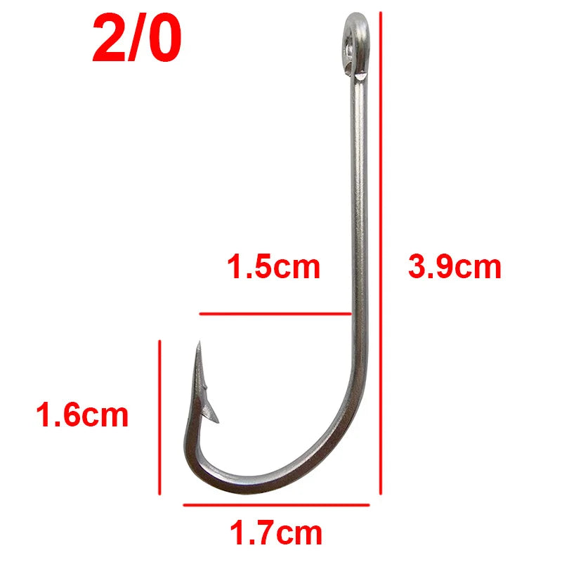 Stainless steel hooks for fishing, large hooks, extra long, white hooks, size 1/0-10/0, 40PCs
