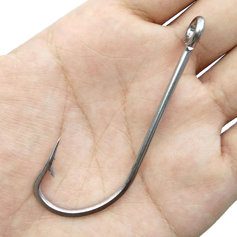 Stainless steel hooks for fishing, large hooks, extra long, white hooks, size 1/0-10/0, 40PCs