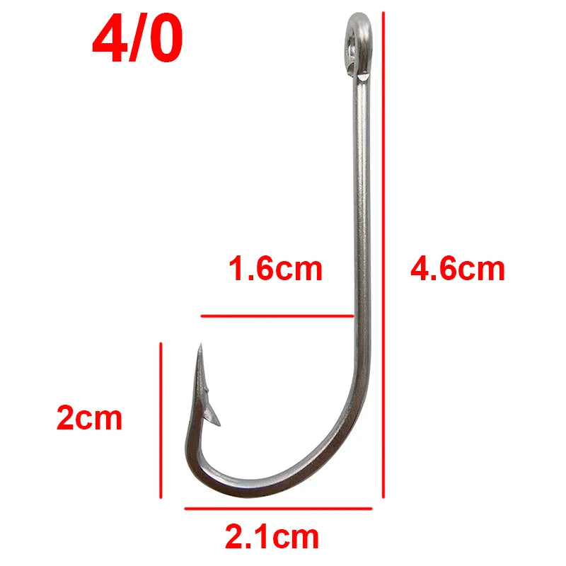 Stainless steel hooks for fishing, large hooks, extra long, white hooks, size 1/0-10/0, 40PCs