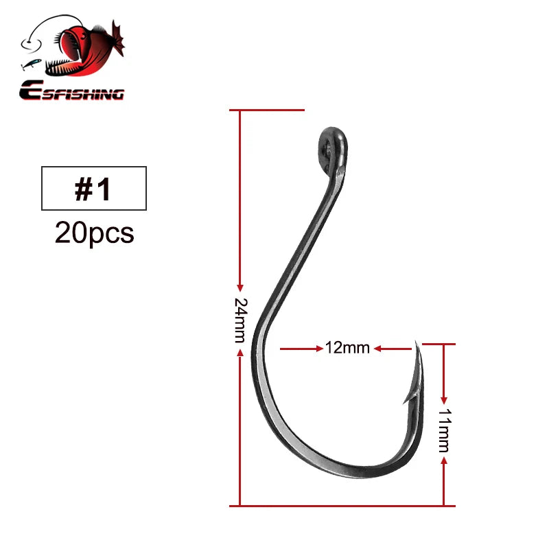 ES Fishing Hook High Carbon Steel Hooks 20PCS 1/0 2/0 3/0 4/0