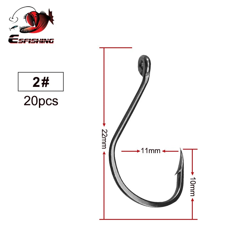 ES Fishing Hook High Carbon Steel Hooks 20PCS 1/0 2/0 3/0 4/0