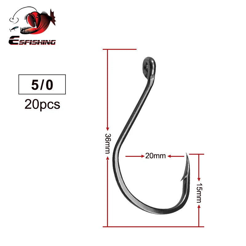 ES Fishing Hook High Carbon Steel Hooks 20PCS 1/0 2/0 3/0 4/0