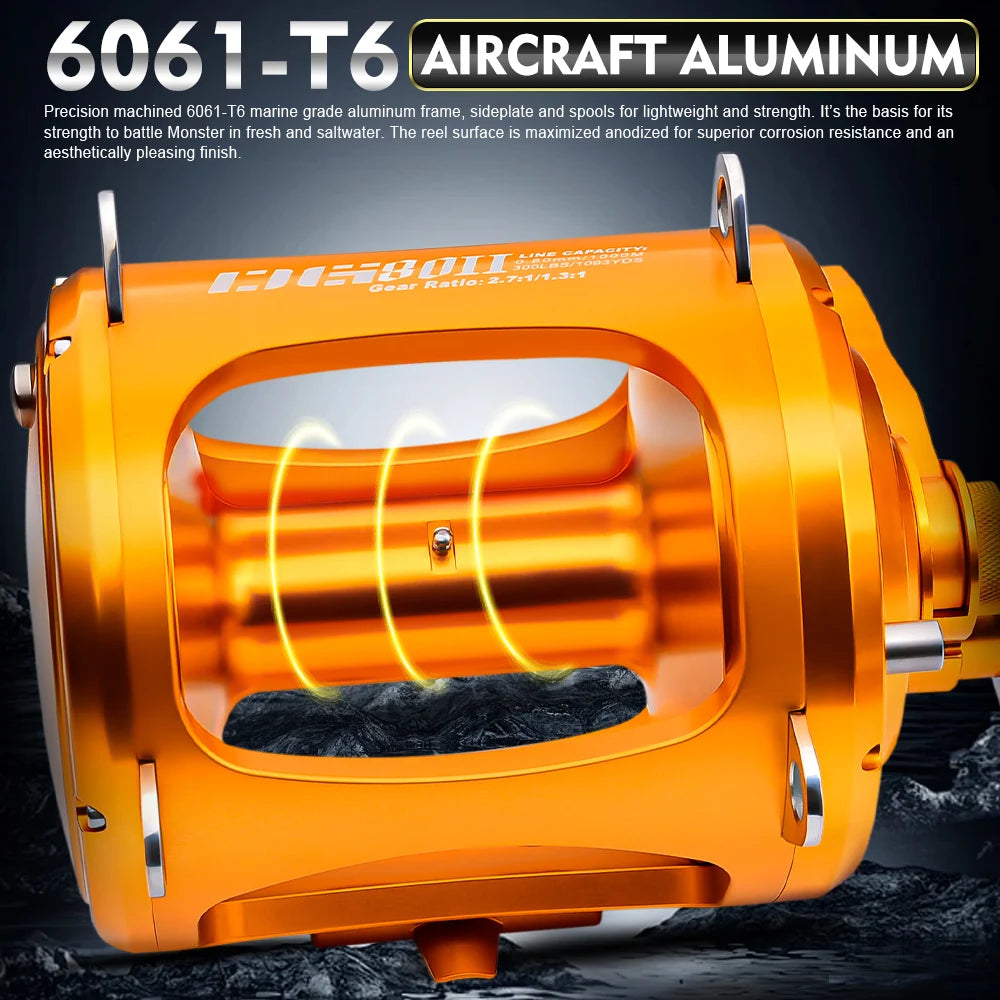 Two-Speed Jigging Fishing Reels 80W Boat Max Drag 45Kg Saltwater Ocean Tuna Full Metal Big Game Trolling Fishing Reel DG80II
