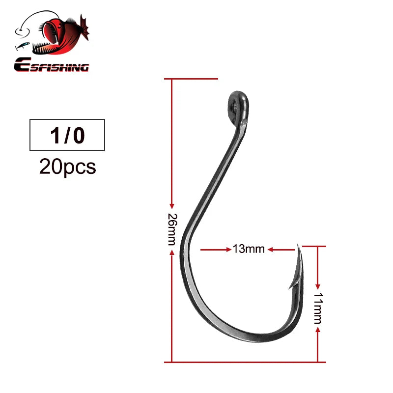 ES Fishing Hook High Carbon Steel Hooks 20PCS 1/0 2/0 3/0 4/0