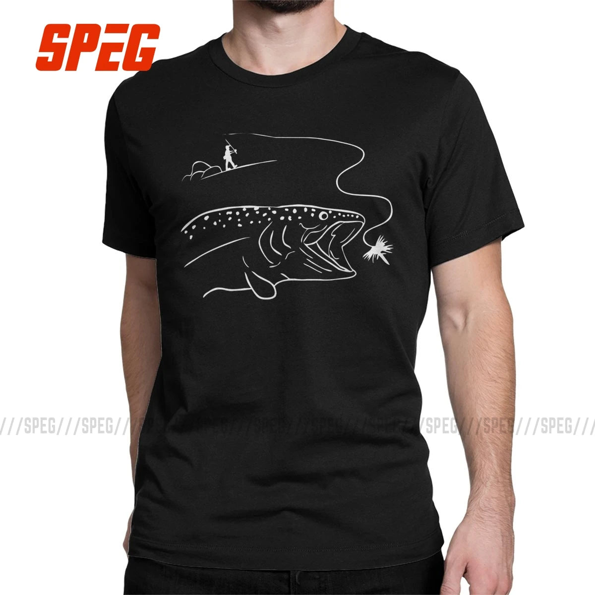 Men's Fly Fishing Trout Graphic T-Shirt — Short Sleeve Cotton