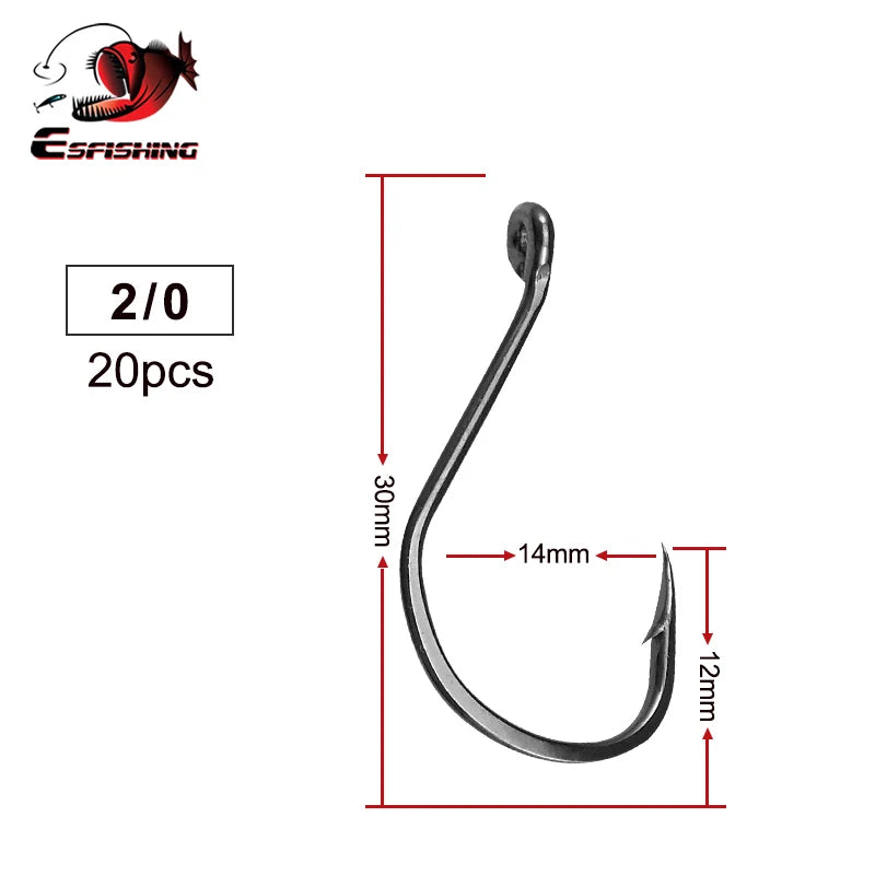 ES Fishing Hook High Carbon Steel Hooks 20PCS 1/0 2/0 3/0 4/0