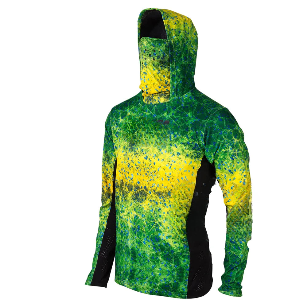 Men Fishing Shirts Face Mask Neck Anti-uv Breathable Hoodi Fishing Jersey Long Sleeve Sun Protection Angling Top Camisa De Pesca