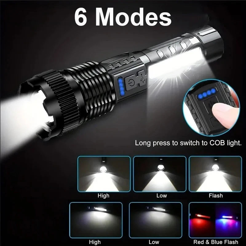 High Power Led Flashlight 6 Modes Rechargeable