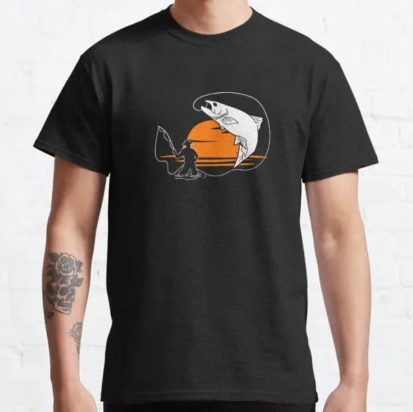 Men's Fly Fishing Trout Graphic T-Shirt — Short Sleeve Cotton