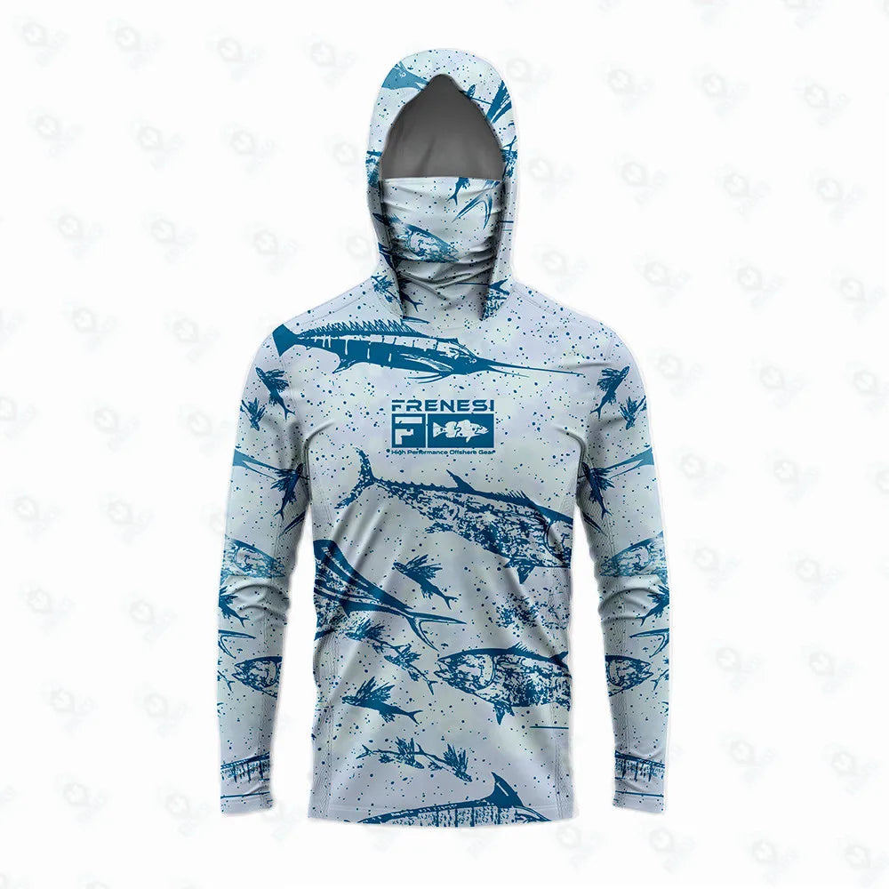 Fishing Shirts Men Sun Protection Hoodie Mask All-in-one Fishing Clothing Ropa Pesca Hunting Camping Angling T-shirt Upf 50+