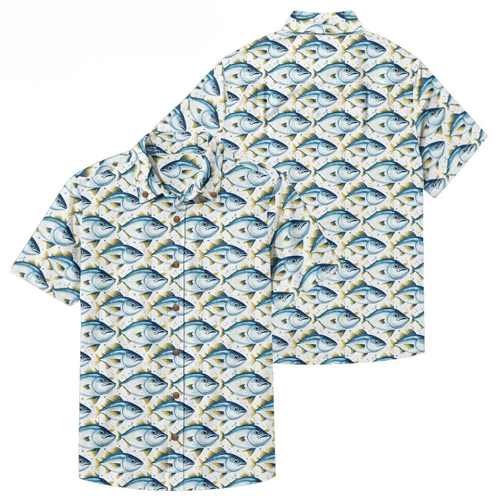 Men's Casual Fishing Button-Down Shirt — Vintage Beach Style