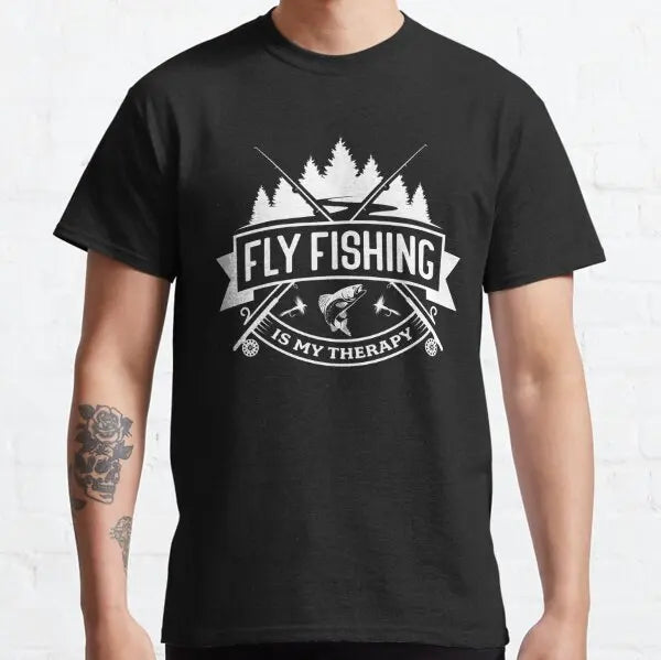Men's Fly Fishing Trout Graphic T-Shirt — Short Sleeve Cotton
