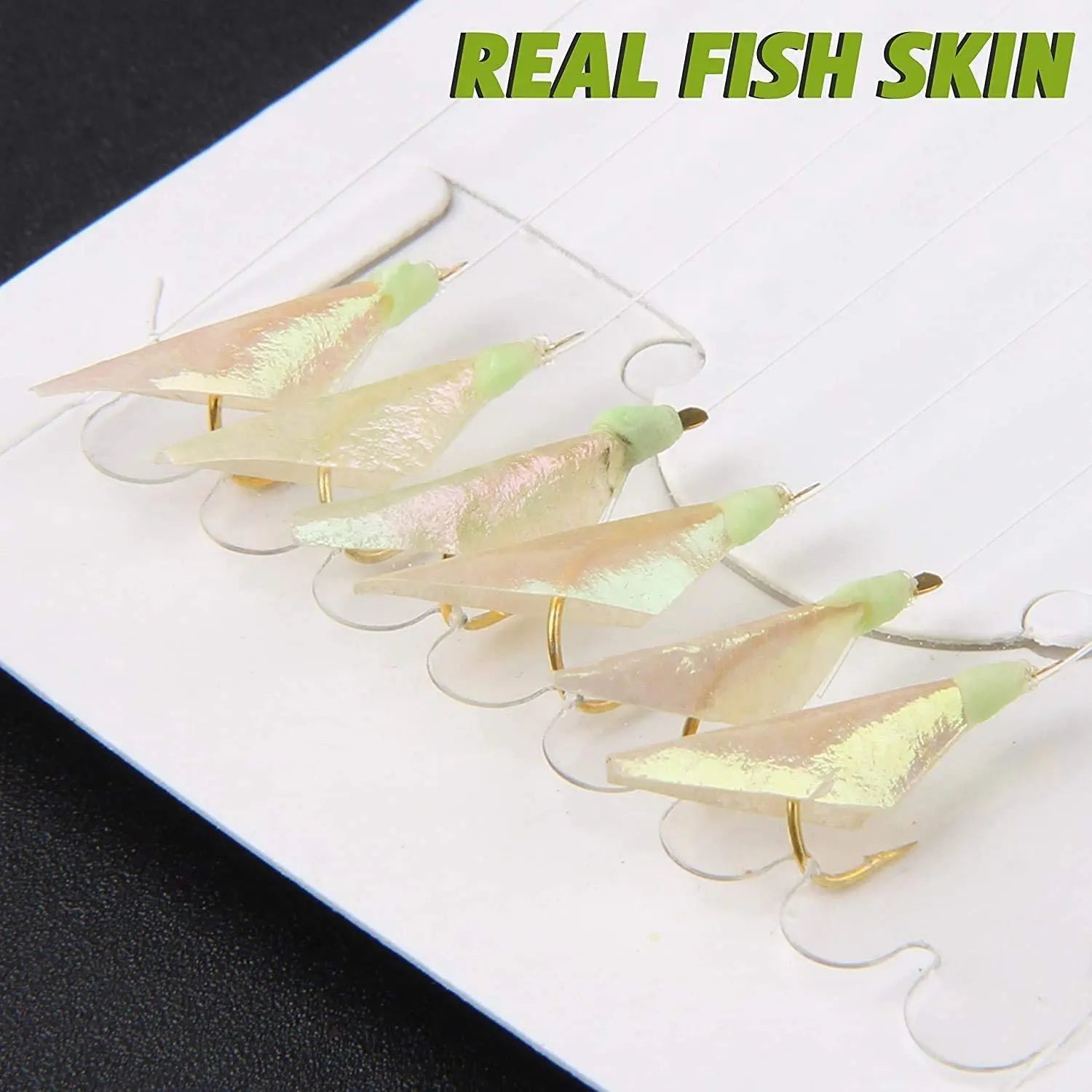 10/20/30 Packs Real Fish Skin Rigs Luminous Fishing Bait Rigs Freshwater Saltwater Glow in Dark with Swivel Hooks Size 4 6 8