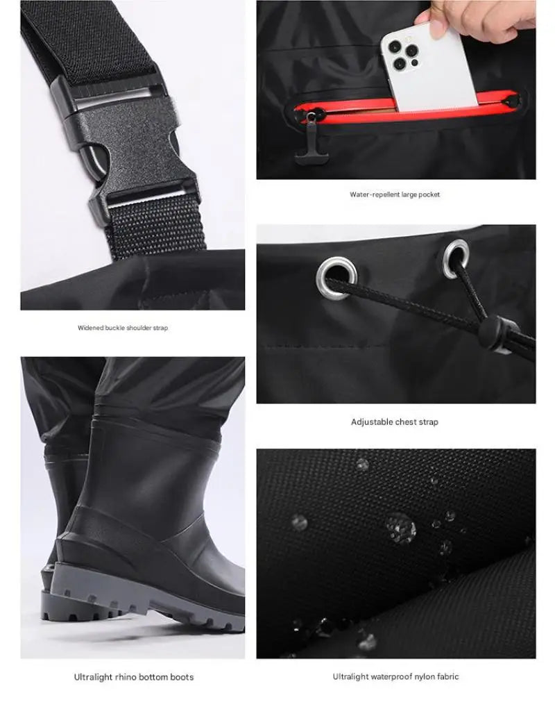 Waterproof Fishing Waders Pants With Boots Suit Men Women Thicken Lightweight Hunting Wading Chest-length Overalls Rain Pants