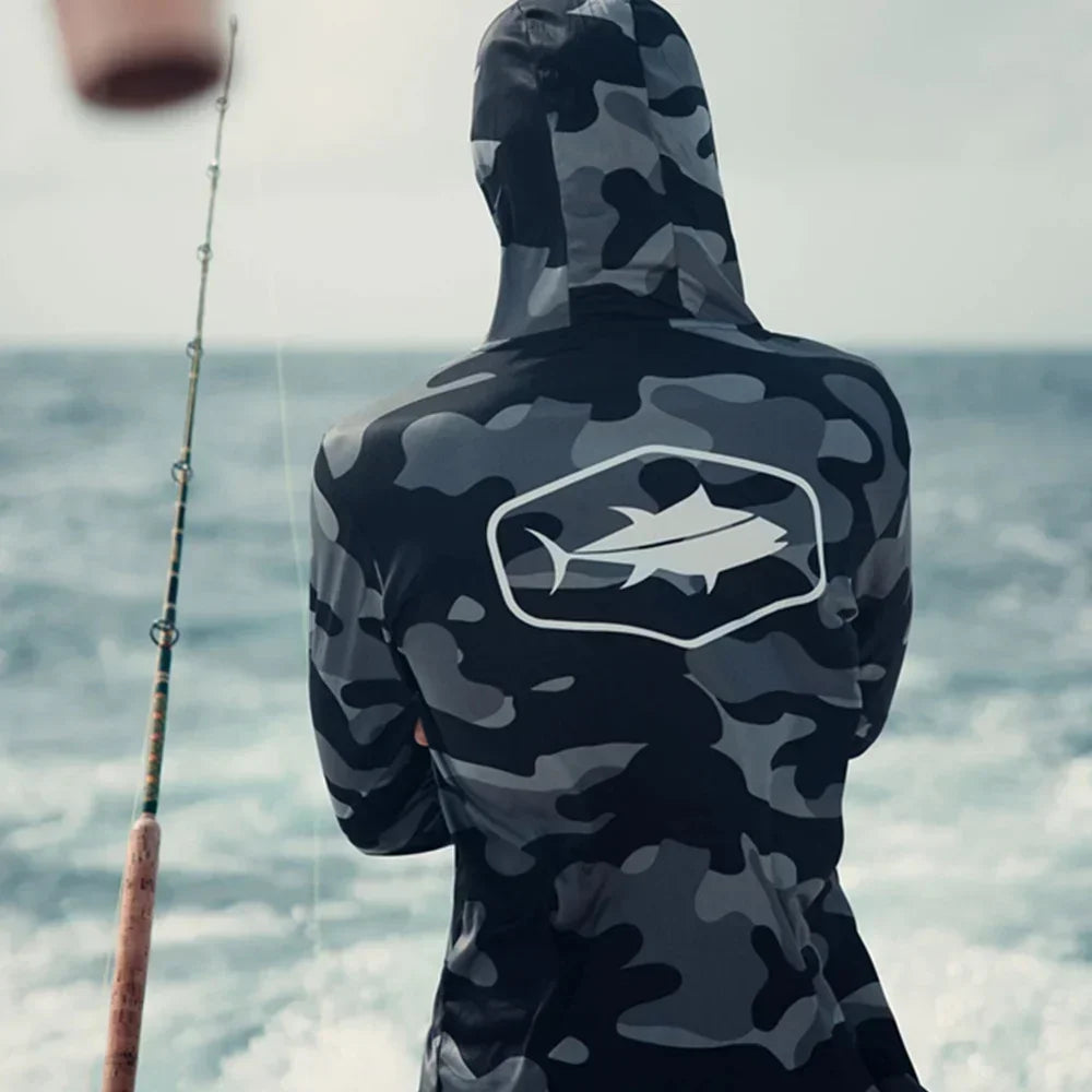 Bill Fish Gear Mens Long Sleeve Fishing Hoodie In Camo Shirts Fishing Performance Apparel Camisa De Pesca Fishing Sun Jerseys