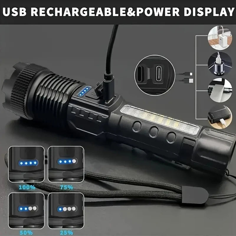 High Power Led Flashlight 6 Modes Rechargeable