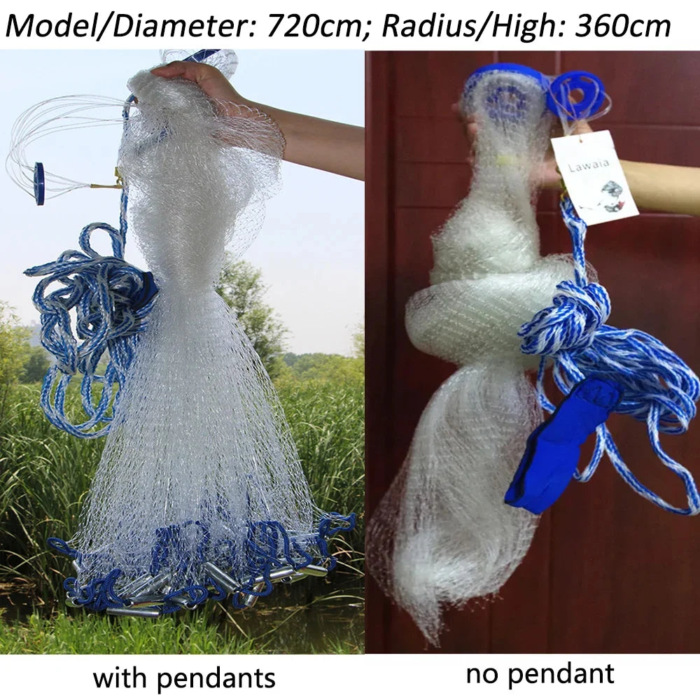 Lawaia Fishing Net Fly Catch Casting Net American Hand Casting Net Have Sinkers Sports Hand Throw Network Diameter 1.8m-7.2m