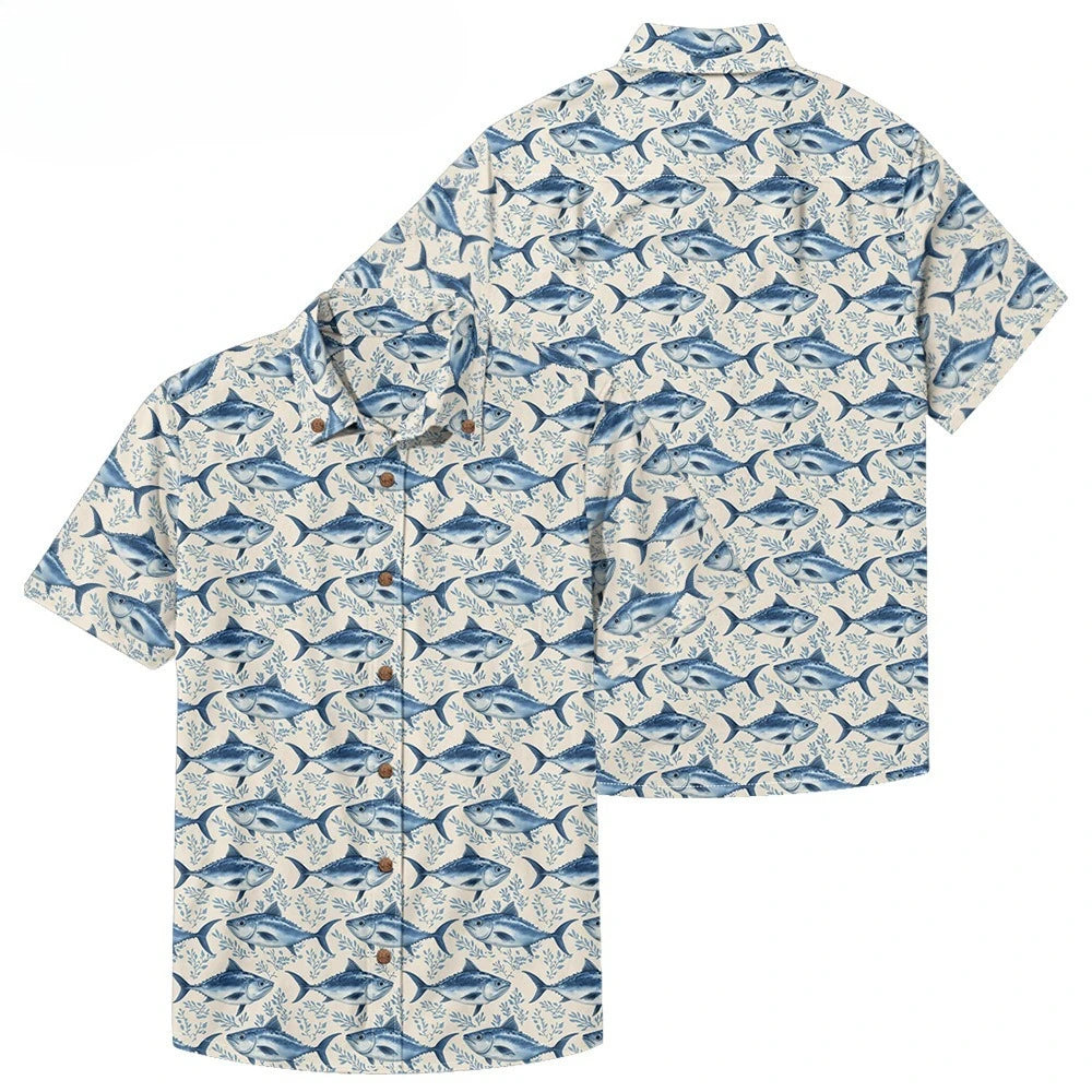 Men's Casual Fishing Button-Down Shirt — Vintage Beach Style