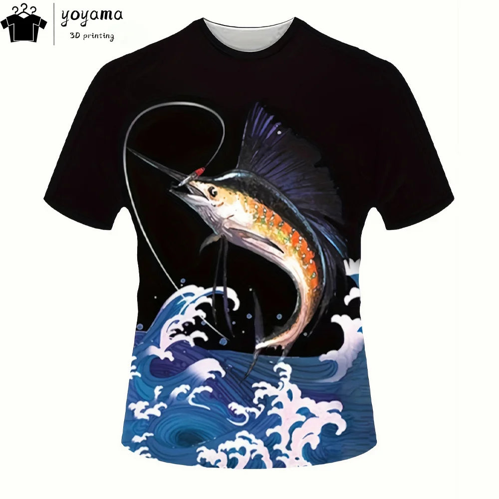 Fishing Pattern Print Clothes 3D Print Men's Summer Clothes Funny T shirts Short Sleeve Tee Fishing Graphic T shirts O-Neck Tops
