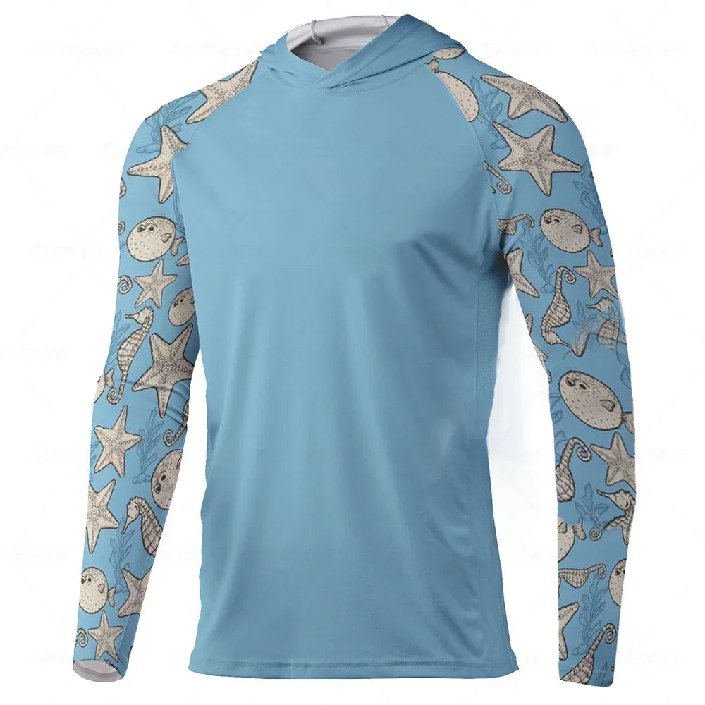 Men Hood Fishing Shirt Lone Sleeved