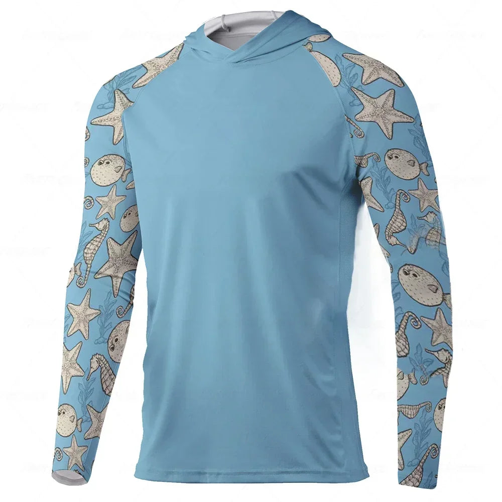 Men Hood Fishing Shirt Lone Sleeved