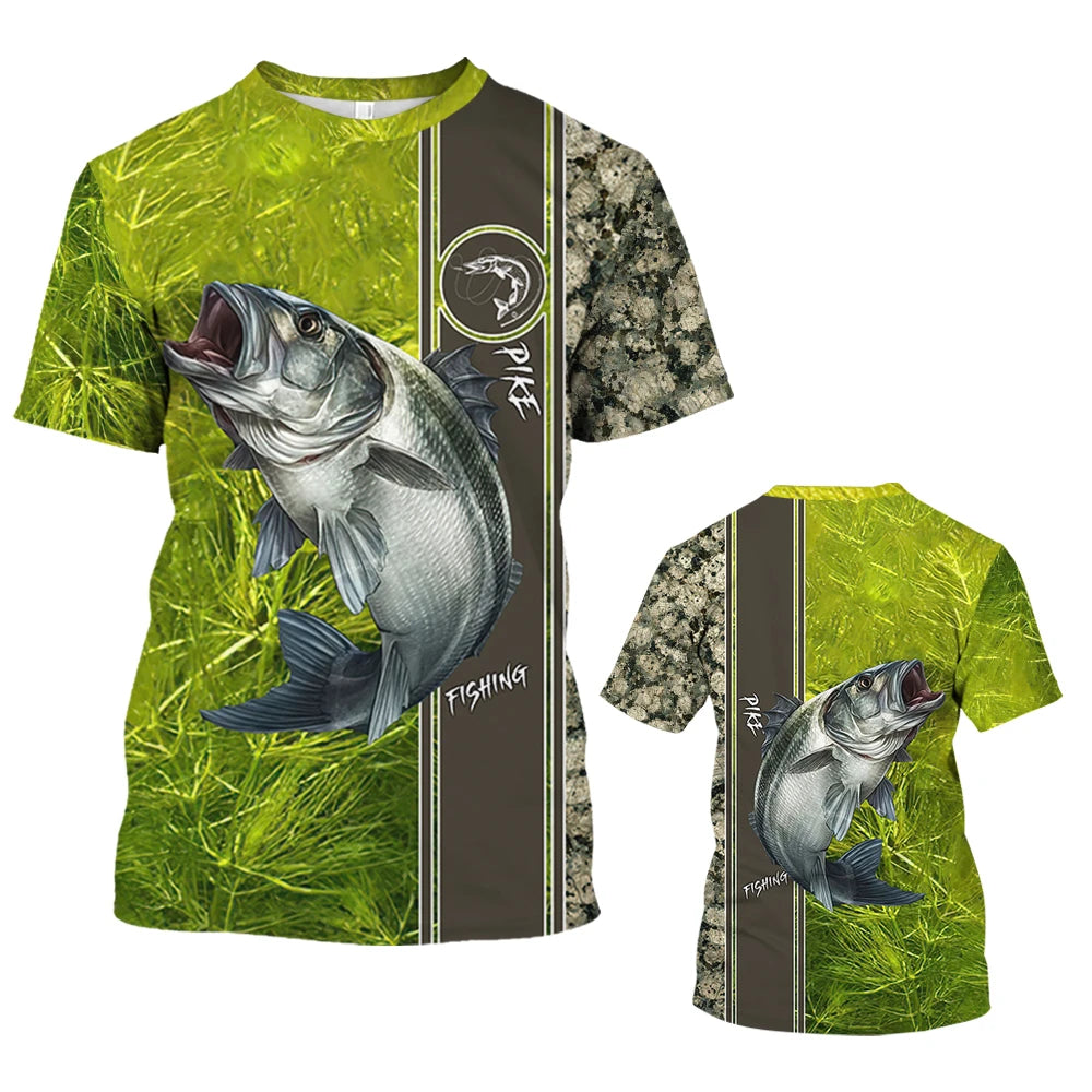 New Fishing T-Shirt Men Tshirt Fish Graphic Clothing O-Collar Oversized Tops Outdoor Sport Apparel Summer for Male Tee Shirts