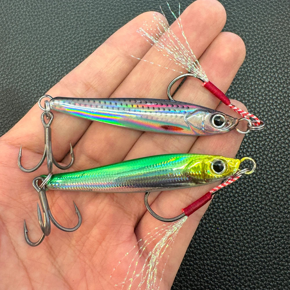 Metal Jig Lure Kit 7g 10g 20g 30g 40g Spoon Sinking Pencil VIB Fishing Tackle Teflon Hook Pesca Gear Swimbait 1-2Pcs Baits