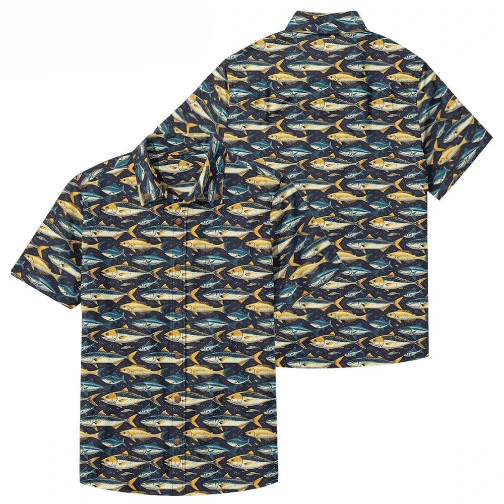 Men's Casual Fishing Button-Down Shirt — Vintage Beach Style