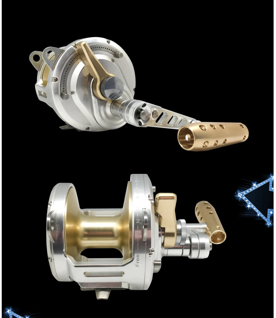Heavy Duty Saltwater Fishing Trolling Reel Deep Sea 2 Speed Conventional Reel Metal 50W Boat Big Game Reels