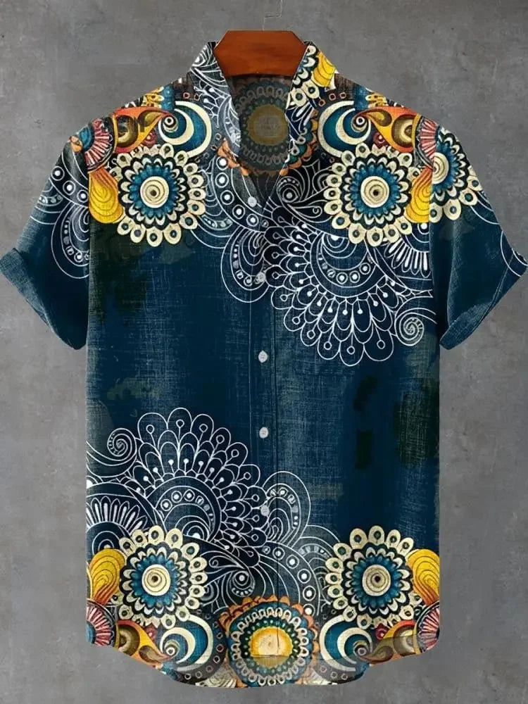 Men's Shirt Vintage Fish Japanese Art Linen Blend Comfortable Casual Breathable Hawaiian Shirt Lapel Short Sleeve Shirt