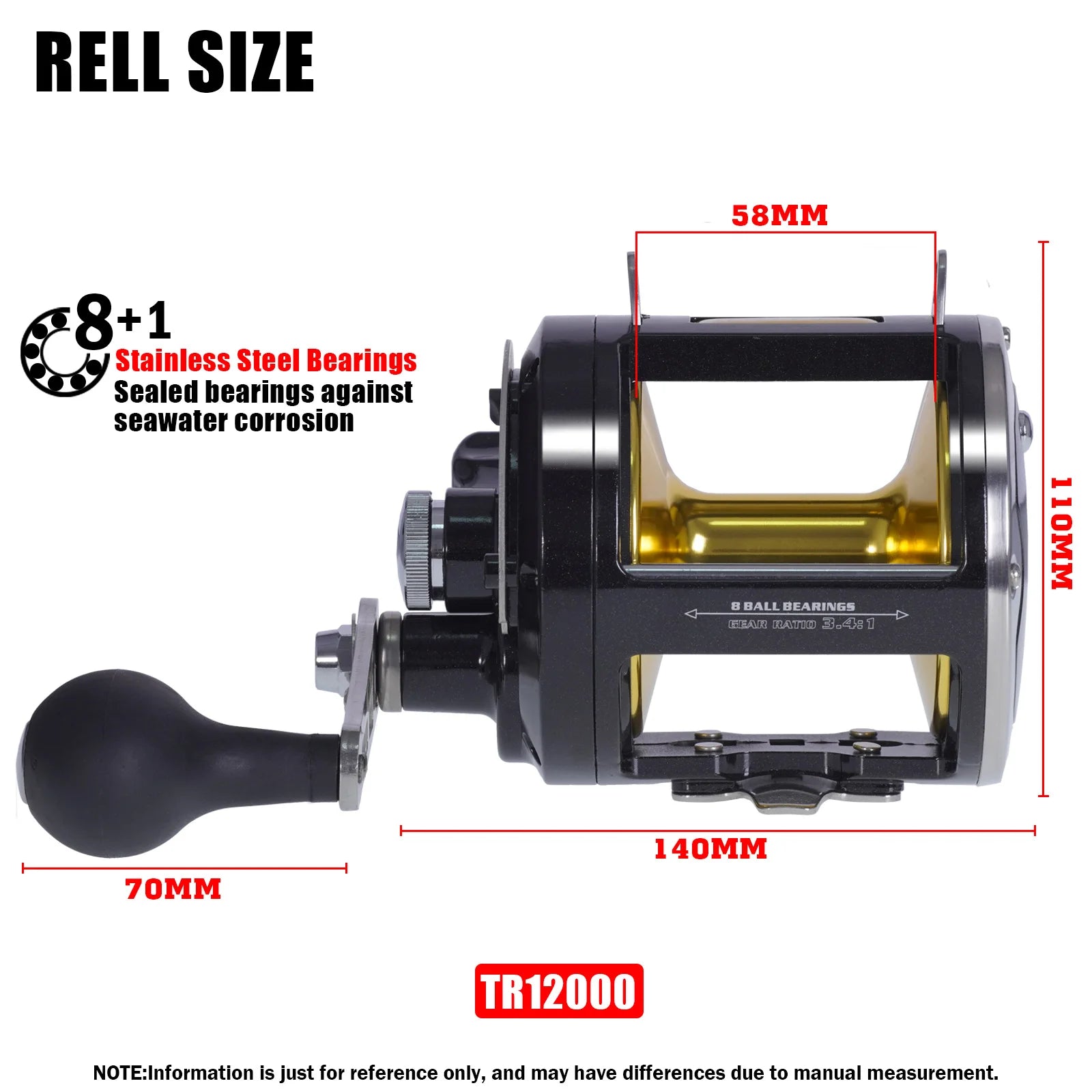 Trolling Drum Fishing Reels All Aluminum Alloy Body Conventional Reel