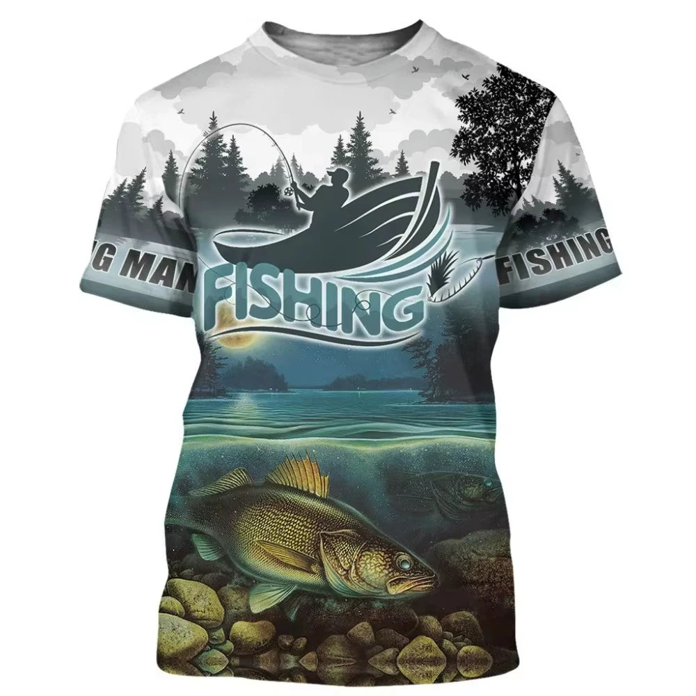 Fashion Carp Fishing Shirt Outdoor Fishing T-Shirts Summer Casual T Shirts Man Oversized T-Shirt Short Sleeve Tee Tops Clothing