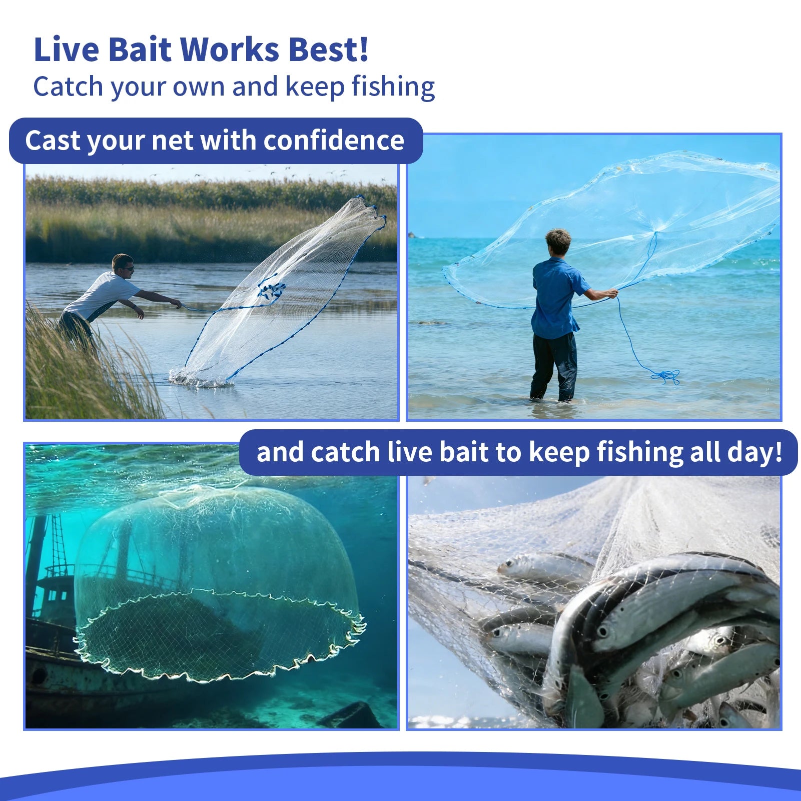 Handmade American Cast Net 3ft-8ft Radius Fishing Cast Net