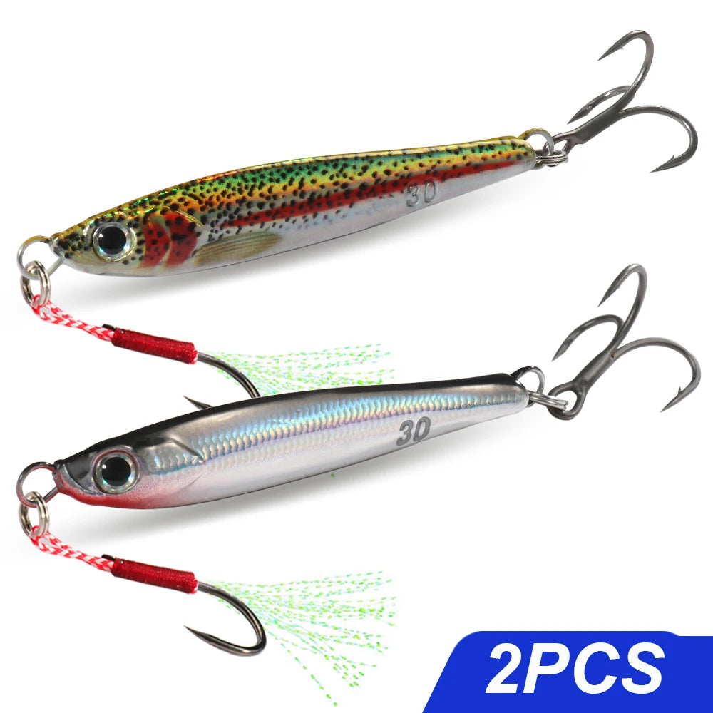 Metal Jig Lure Kit 7g 10g 20g 30g 40g Spoon Sinking Pencil VIB Fishing Tackle Teflon Hook Pesca Gear Swimbait 1-2Pcs Baits